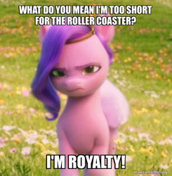 Size: 632x645 | Tagged: safe, edit, edited screencap, imported from derpibooru, screencap, pipp petals, pony, spoiler:my little pony: a new generation, caption, g5, image macro, my little pony: a new generation, pipp is short, pipp petals is not amused, solo, text