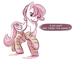 Size: 1508x1191 | Tagged: safe, artist:kam, imported from derpibooru, fluttershy, pegasus, pony, butterscotch, clothes, cute, male, rule 63, shyabetes, simple background, socks, solo, stallion, striped socks, white background
