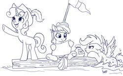 Size: 1641x1010 | Tagged: safe, artist:artmegabait, artist:megabait, imported from derpibooru, apple bloom, scootaloo, sweetie belle, oc, earth pony, pegasus, pony, unicorn, cutie mark crusaders, female, filly, inktober, inktober 2021, inktober2021, vessel