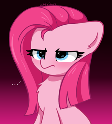 Size: 2342x2592 | Tagged: safe, artist:kittyrosie, imported from derpibooru, pinkie pie, earth pony, pony, ..., angry, chest fluff, cute, cuteamena, floppy ears, gradient background, grumpy, grumpy face, high res, madorable, pinkamena diane pie, solo