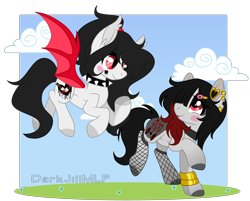 Size: 4808x3864 | Tagged: safe, artist:darkjillmlp123, imported from derpibooru, oc, oc only, bat pony, earth pony, pony, choker, female, fishnets, mare, spiked choker