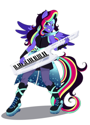 Size: 1314x1818 | Tagged: safe, artist:shamy-crist, imported from derpibooru, oc, oc only, oc:shamy, equestria girls, clothes, keytar, musical instrument, ponied up, simple background, solo, transparent background