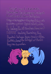 Size: 1367x1980 | Tagged: safe, artist:unfinishedheckery, imported from derpibooru, earth pony, pegasus, pony, unicorn, ambiguous gender, dialogue, digital art, headcanon, horn, open mouth, simple background, text, trio, wings