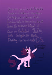 Size: 1367x1980 | Tagged: safe, artist:unfinishedheckery, imported from derpibooru, pony, unicorn, angry, assassination, curved horn, dialogue, digital art, female, headcanon, horn, implied death, implied murder, leonine tail, mare, open mouth, simple background, solo, speech bubble, tail, talking, text