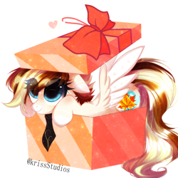 Size: 2000x2000 | Tagged: safe, artist:krissstudios, imported from derpibooru, oc, oc only, pegasus, pony, box, female, floppy ears, high res, mare, pony in a box, present, simple background, solo, white background