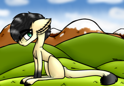 Size: 1985x1385 | Tagged: safe, artist:beamybutt, imported from derpibooru, oc, oc only, earth pony, pony, ear fluff, earth pony oc, mountain, outdoors, solo