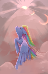Size: 3795x5874 | Tagged: safe, artist:thelordgemm, imported from derpibooru, rainbow dash, pegasus, pony, cloud, female, flying, solo