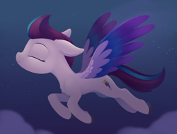 Size: 1414x1073 | Tagged: safe, artist:dusthiel, imported from derpibooru, zipp storm, pegasus, pony, colored wings, eyes closed, female, floppy ears, flying, g5, mare, my little pony: a new generation, ponytober, smiling, solo, spread wings, tail, wings
