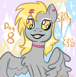 Size: 2020x2048 | Tagged: safe, artist:carconutty, imported from derpibooru, derpy hooves, pegasus, pony, braces, chest fluff, choker, female, high res, inktober, jewelry, necklace, solo