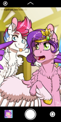 Size: 603x1200 | Tagged: safe, artist:inuhoshi-to-darkpen, imported from derpibooru, pipp petals, zipp storm, earth pony, pegasus, chest fluff, duo, female, g5, hoof fluff, leg fluff, my little pony: a new generation, open mouth, photobomb, selfie, siblings, sisters, sisters being sisters, tongue out