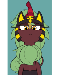 Size: 847x1060 | Tagged: safe, artist:icey, imported from derpibooru, cinder glow, summer flare, kirin, :<, ankha, ankha zone, clothes, costume, looking at you, meme, nightmare night, solo