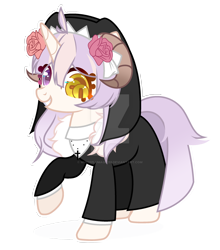 Size: 1920x2183 | Tagged: safe, artist:whiteplumage233, imported from derpibooru, oc, oc only, oc:hyacinth, pony, unicorn, female, heterochromia, horns, mare, nun, simple background, solo, transparent background