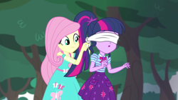 Size: 1920x1076 | Tagged: safe, imported from derpibooru, screencap, fluttershy, sci-twi, twilight sparkle, equestria girls, equestria girls series, stressed in show, stressed in show: fluttershy, blindfold