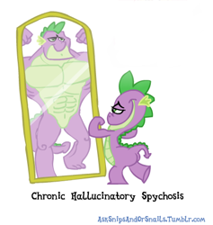 Size: 432x456 | Tagged: source needed, safe, artist:brutamod, imported from derpibooru, spike, dragon, abs, asksnipsandorsnails, beefspike, butt, hilarious in hindsight, male, mirror, muscles, muscular male, reflection, simple background, white background