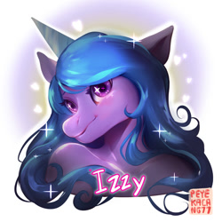 Size: 1000x1000 | Tagged: safe, artist:rempeyekacang, imported from derpibooru, izzy moonbow, anthro, unicorn, bare shoulders, bust, female, g5, my little pony: a new generation, portrait, solo