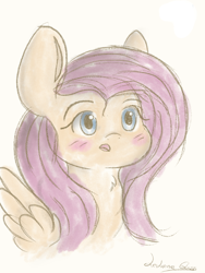 Size: 1536x2048 | Tagged: safe, alternate version, artist:ledwine glass, imported from derpibooru, fluttershy, pegasus, pony, anime, awww, blushing, colored, cute, daaaaaaaaaaaw, female, mare, sketch, solo, surprised