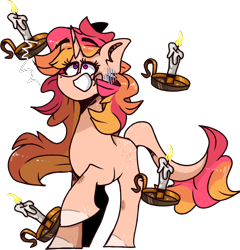 Size: 2434x2531 | Tagged: safe, alternate version, artist:its-sunsetdraws, artist:its_sunsetdraws, imported from derpibooru, oc, oc only, pony, unicorn, candle, female, fire, high res, leonine tail, simple background, solo, tail, transparent background