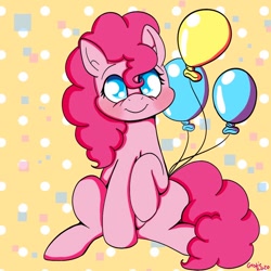 Size: 886x886 | Tagged: safe, artist:therainbowtroll, imported from derpibooru, pinkie pie, earth pony, pony, abstract background, balloon, female, party balloon, solo