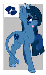 Size: 723x1167 | Tagged: safe, artist:wildnature03, imported from derpibooru, oc, oc only, oc:bluestone, dracony, hybrid, pony, female, horns, interspecies offspring, mare, offspring, one eye closed, parent:rarity, parent:spike, parents:sparity, solo, spaded tail, tail, tongue out, wink