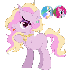 Size: 386x400 | Tagged: safe, artist:princess-kitsune-tsu, artist:selenaede, imported from derpibooru, pinkie pie, princess celestia, oc, oc only, pony, unicorn, base used, bracelet, female, jewelry, magical lesbian spawn, necklace, offspring, parent:pinkie pie, parent:princess celestia, parents:pinkielestia, simple background, solo, tongue out, transparent background