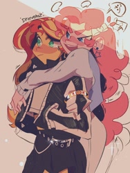 Size: 1536x2048 | Tagged: safe, artist:dreamz, imported from derpibooru, pinkie pie, sunset shimmer, equestria girls, female, lesbian, shipping, sunsetpie