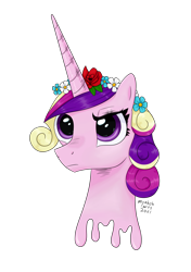 Size: 3300x4700 | Tagged: safe, artist:myabcboyarts, imported from derpibooru, princess cadance, alicorn, pony, bust, female, floral head wreath, flower, melting, portrait, simple background, solo, transparent background