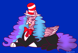 Size: 2856x1935 | Tagged: safe, artist:bella-pink-savage, imported from derpibooru, oc, oc only, oc:bella pinksavage, pony, clothes, costume, crossover, dr. seuss, facial hair, female, hat, moustache, solo, the cat in the hat