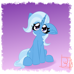 Size: 2362x2362 | Tagged: safe, artist:jubyskylines, imported from derpibooru, trixie, pony, unicorn, chest fluff, cute, diatrixes, female, floppy ears, gradient background, high res, looking at you, mare, sitting, solo