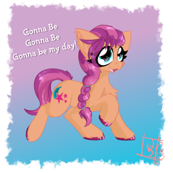 Size: 2362x2362 | Tagged: safe, artist:jubyskylines, imported from derpibooru, sunny starscout, earth pony, pony, spoiler:my little pony: a new generation, cute, female, g5, gonna be my day, gradient background, high res, my little pony: a new generation, singing, solo, sunnybetes