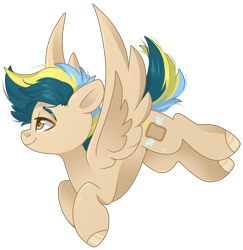 Size: 1430x1473 | Tagged: safe, artist:cinnamontee, imported from derpibooru, oc, oc only, pegasus, pony, colored hooves, eyebrows, floating, flying, male, multicolored hair, simple background, solo, spread wings, stallion, transparent background, wings