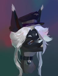 Size: 1635x2160 | Tagged: safe, artist:yanisfucker, imported from derpibooru, oc, oc only, pony, ambiguous gender, bust, collar, gradient background, hat, portrait, solo