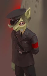 Size: 1319x2160 | Tagged: safe, artist:yanisfucker, imported from derpibooru, anthro, earth pony, unguligrade anthro, belt, clothes, hat, looking at you, male, nazi, nazi uniform, solo, stallion, uniform