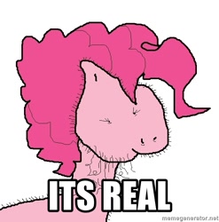 Size: 593x600 | Tagged: safe, imported from derpibooru, pinkie pie, pony, 1000 hours in ms paint, dot eyes, facial hair, female, mare, meme, quality, solo