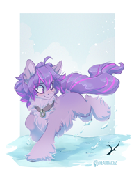 Size: 2034x2628 | Tagged: safe, artist:kez, imported from derpibooru, oc, oc only, pony, chest fluff, collar, colored hooves, fluffy, high res, running, solo, unshorn fetlocks, yakutian horse
