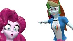 Size: 1920x1080 | Tagged: safe, imported from derpibooru, pinkie pie, rainbow dash, equestria girls, 3d, meme, meme template, pointing, simple background, small eyes, source filmmaker, transparent background