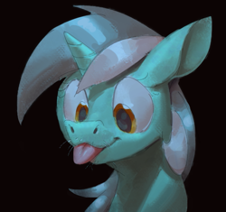 Size: 723x680 | Tagged: safe, artist:dotkwa, artist:rhorse, lyra heartstrings, pony, unicorn, black background, simple background, tongue out, whiskers