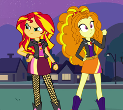 Size: 475x426 | Tagged: safe, artist:confrank01, artist:invisibleink, artist:mixiepie, imported from derpibooru, adagio dazzle, sunset shimmer, equestria girls, equestria girls (movie), rainbow rocks, alternate universe, clothes, clothes swap, duo, female, gem, night, role reversal, simple background, siren gem