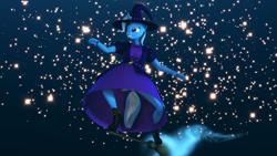 Size: 1280x720 | Tagged: safe, artist:mlpstevepvb, imported from derpibooru, trixie, anthro, unicorn, 3d, broom, clothes, dress, female, flying, flying broomstick, hat, horn, solo, source filmmaker, trixie day, witch, witch hat