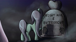 Size: 4427x2489 | Tagged: safe, artist:mixdaponies, imported from derpibooru, earth pony, fanfic art, fog, ghosts in the graveyard, gravestone