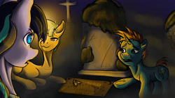 Size: 4427x2489 | Tagged: safe, artist:mixdaponies, imported from derpibooru, diamond tiara, snails, snips, unicorn, fanfic art, ghosts in the graveyard, gravestone, graveyard, ouija board