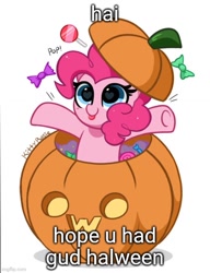 Size: 500x650 | Tagged: safe, artist:kittyrosie, edit, imported from derpibooru, pinkie pie, earth pony, pony, candy, cute, diapinkes, female, food, gud, hai, halloween, holiday, intentional spelling error, owo, simple background, solo, tongue out, white background