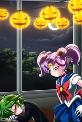 Size: 2300x3416 | Tagged: safe, alternate version, artist:mauroz, imported from derpibooru, spike, sweetie belle, human, anime, clothes, cosplay, costume, drool, eyes closed, female, halloween, halloween costume, high res, holiday, humanized, male, sailor moon, sleeping