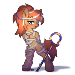 Size: 1600x1600 | Tagged: safe, artist:zylgchs, imported from derpibooru, oc, oc only, oc:melting winter, earth pony, pony, arm behind back, bandage, bipedal, egyptian, female, halloween, holiday, jewelry, mummy, scepter, simple background, solo, transparent background