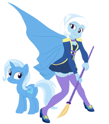 Size: 1280x1455 | Tagged: safe, artist:gmaplay, imported from derpibooru, trixie, human, pony, equestria girls, equestria girls series, street magic with trixie, spoiler:eqg series (season 2), duo, female, human ponidox, magician outfit, self paradox, self ponidox, simple background, spear, sword, transparent background, weapon