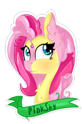 Size: 998x1500 | Tagged: safe, artist:herusann, imported from derpibooru, fluttershy, pinkie pie, earth pony, pony, bust, chest fluff, ear fluff, eyelashes, female, fusion, simple background, smiling, solo, transparent background