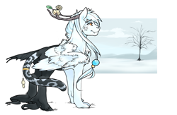 Size: 1257x818 | Tagged: safe, artist:royvdhel-art, imported from derpibooru, oc, oc only, oc:concord, draconequus, draconequus oc, male, outdoors, simple background, snow, solo, white background