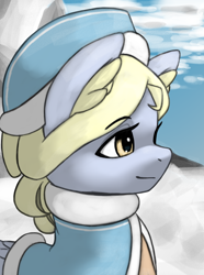Size: 3120x4200 | Tagged: safe, artist:闪电_lightning, imported from derpibooru, oc, oc only, pegasus, pony, equestria at war mod, bust, eyebrows, eyebrows visible through hair, female, hat, portrait, smiling, snow, solo