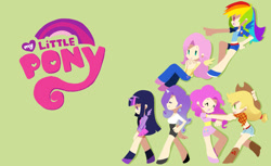 Size: 1024x627 | Tagged: safe, artist:maimai97, imported from derpibooru, applejack, fluttershy, pinkie pie, rainbow dash, rarity, twilight sparkle, human, female, horn, horned humanization, humanized, my little pony logo, winged humanization, wings