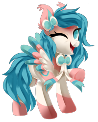 Size: 3550x4437 | Tagged: safe, artist:sorasku, imported from derpibooru, oc, oc only, oc:fairy wind, pegasus, pony, female, mare, one eye closed, simple background, solo, transparent background, wink