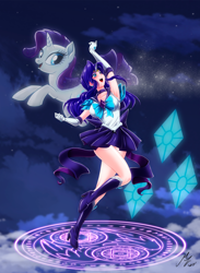 Size: 1976x2705 | Tagged: safe, artist:mauroz, imported from derpibooru, part of a set, rarity, human, pony, unicorn, anime, clothes, cosplay, costume, female, horn, horned humanization, humanized, open mouth, panties, sailor moon, underwear